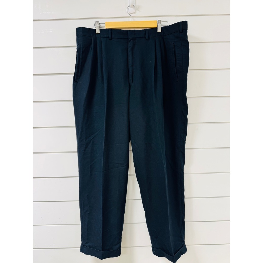 Savane Deep Dye Mens Pleated Dress Pants Black Cuffed Trousers 36x29